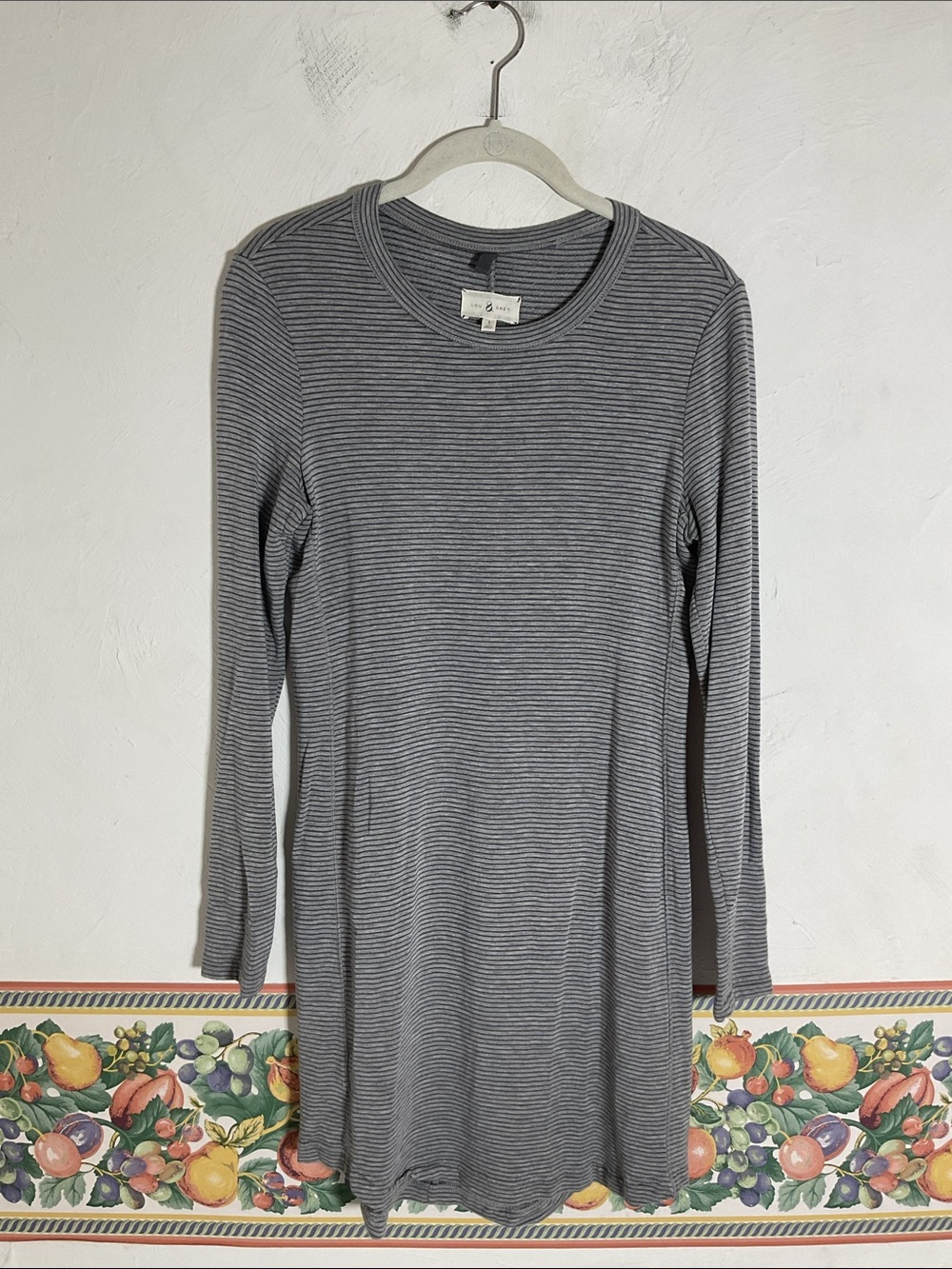 Lou & Grey Gray Striped Signature Soft Long Sleeve Dress Size S
